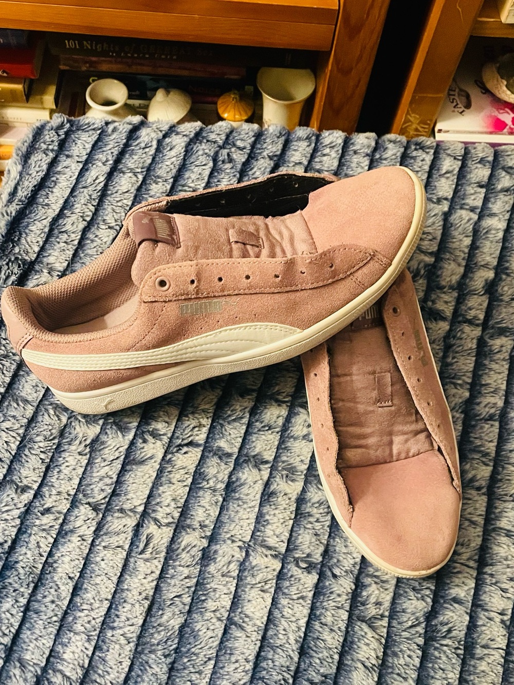 Puma Women’s Slip-On Suede Sneakers in Dusty Rose and White